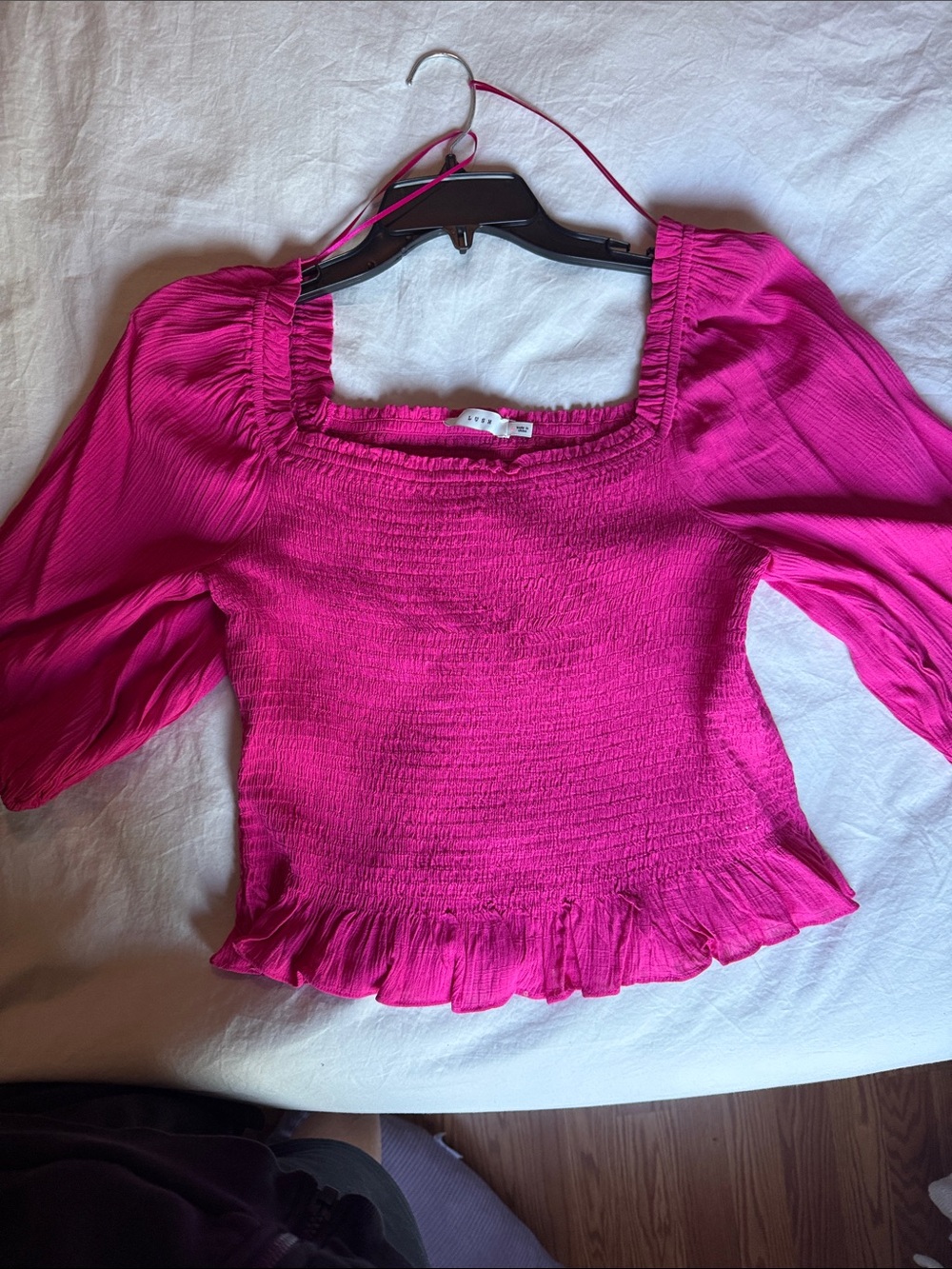 Lush Fuchsia Smocked Square-Neck Crop Top